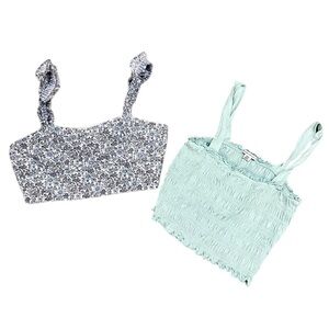 American Eagle Outfitters pair of Mint & blue floral smocked crop Tops medium